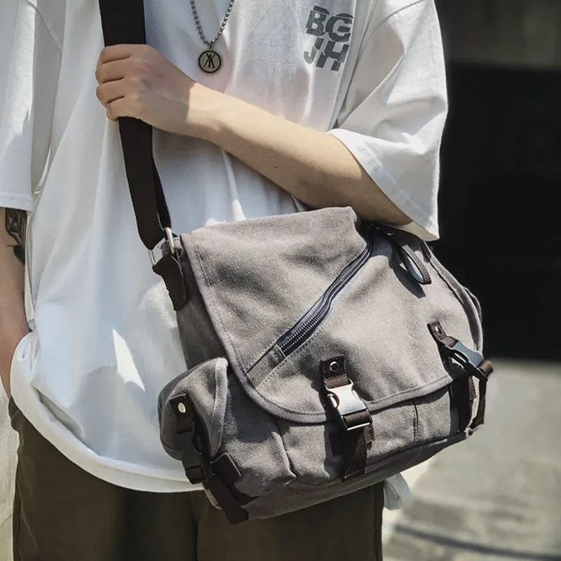 Men's Canvas Crossbody Bag, Laptop Backpack for 14 Inch, Casual Student Bag - 2