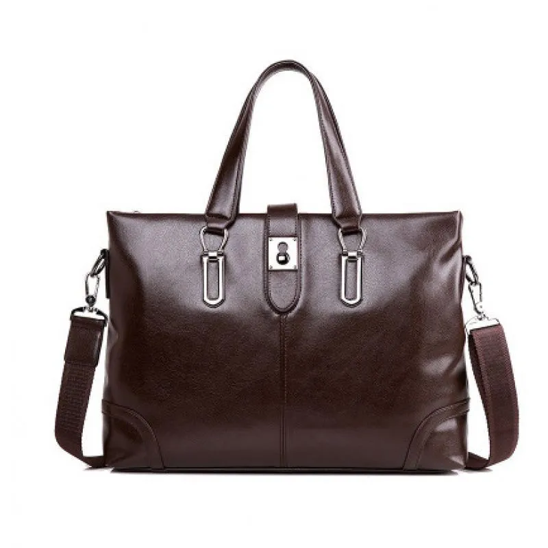 Leather Men's Briefcase Retro Business Tote Bag Large Capacity - 4