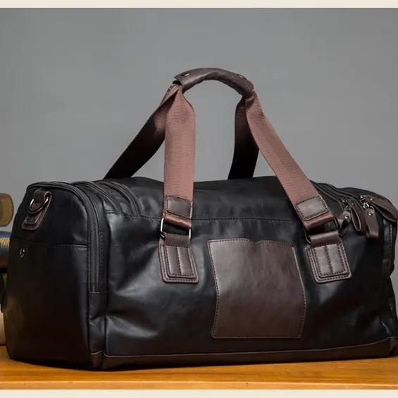 Leather Men's Bag Large Capacity Crossbody Shoulder Bag Travel Sports - 3