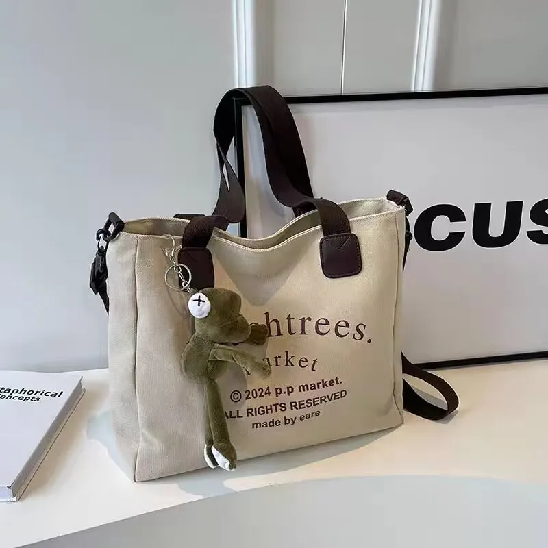 Canvas Tote Bag Large Capacity Fashionable Commuter Bag with Zipper Closure - 4