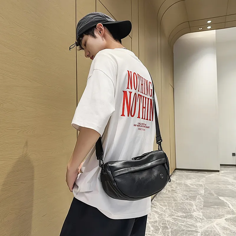 Japanese Style Waist Bag PU Leather Crossbody Bag for Men - 5