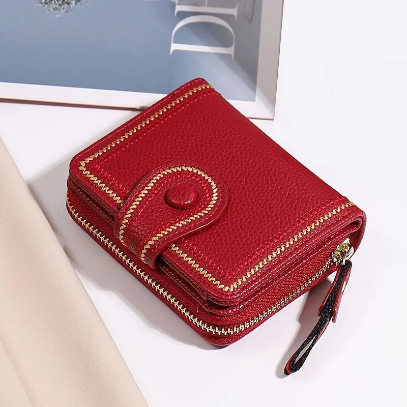 Genuine Leather Women's Wallet Short RFID Blocking Card Holder Multiple Slots - 1