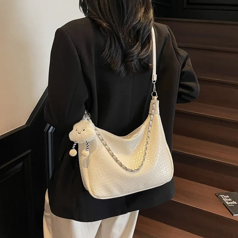 Woven Tote Bag Women Large Capacity Shoulder Bag PU Crossbody Bag - 1