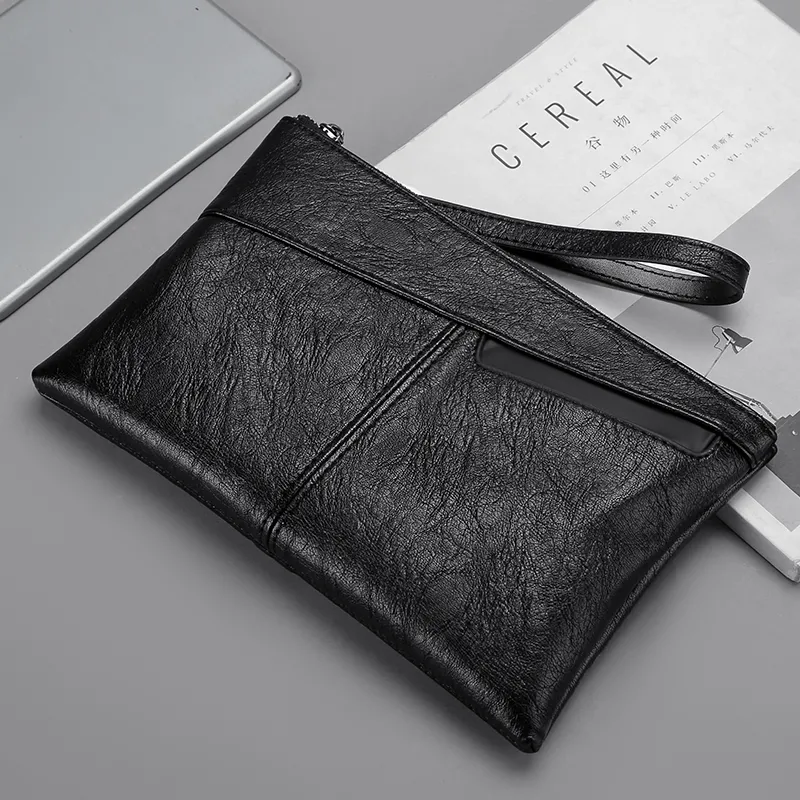 Men's Leather Look PU Handbag Large Capacity Zipper Envelope Clutch - 3