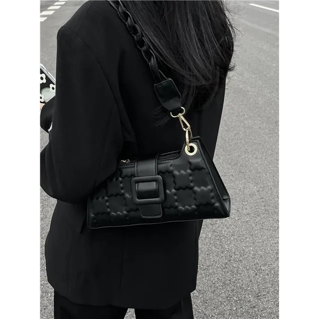 2024 Minimalist Square Embossed Black Underarm Bag for Women - 3