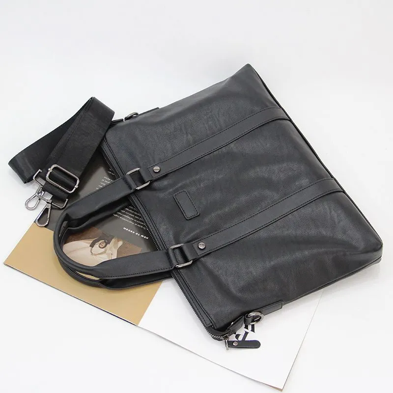 Men's Business Laptop Briefcase, Black PU Leather Shoulder Bag for Work - 3