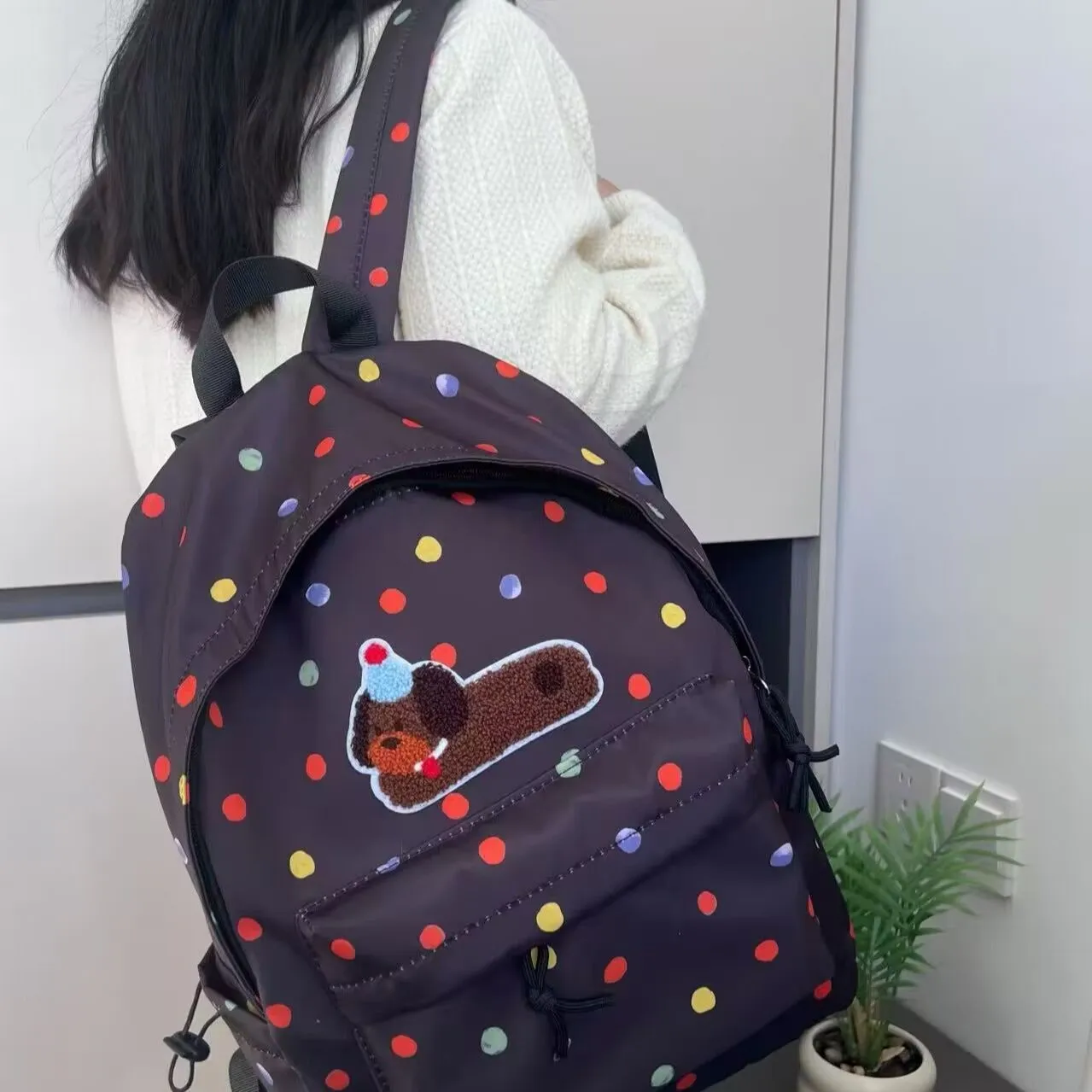 Dachshund Backpack for College, Cute Polka Dot Canvas Backpack Large Capacity - 3
