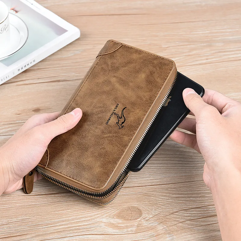 Men's Large Capacity Double Zipper Wallet Anti-Theft RFID Blocking Card Holder - 4