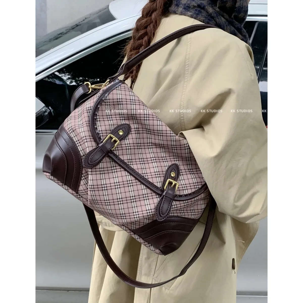 Vintage Plaid Handbag 2025 New Women's Saddle Crossbody Shoulder Bag - 3