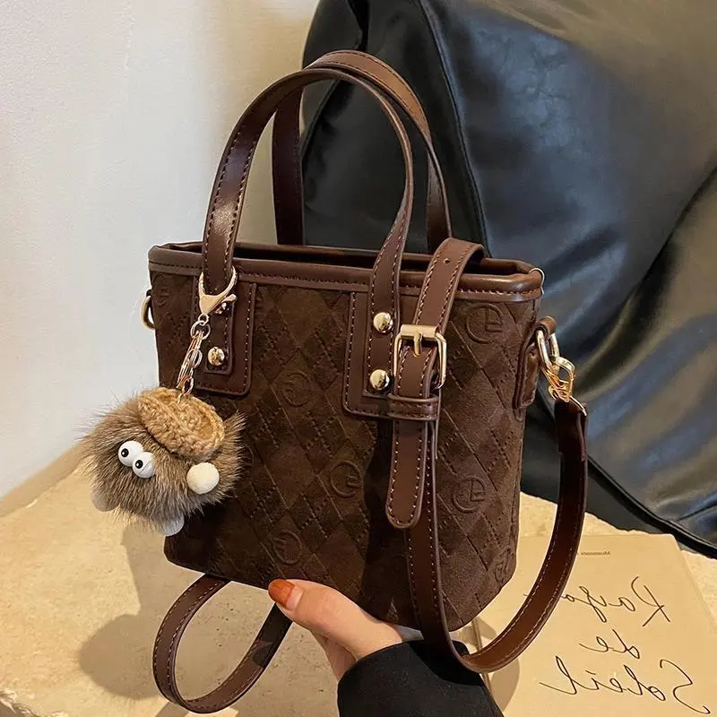 Velvet Bucket Bag 2025 New Retro Shoulder Crossbody Purse for Women - 1