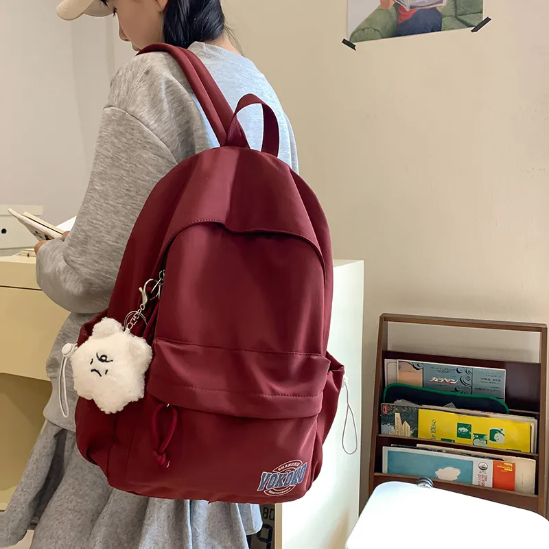 Minimalist Solid Backpack Lightweight Student Daypack for Girls Ins Style - 5