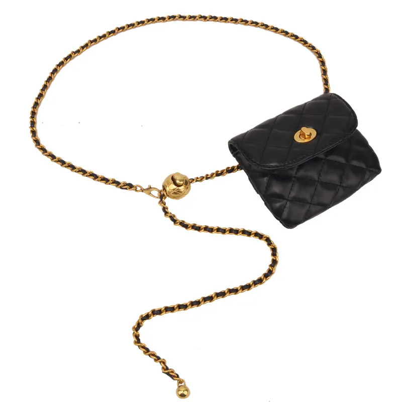 Chain Belt with Gold Ball Waist Bag for Women, PU Leather Waist Chain - 4