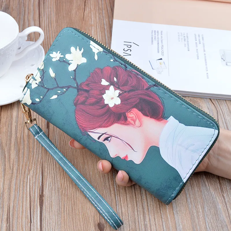 2025 Women's Long Zip Wallet with Print, Phone & Coin Holder, Korean Style - 1