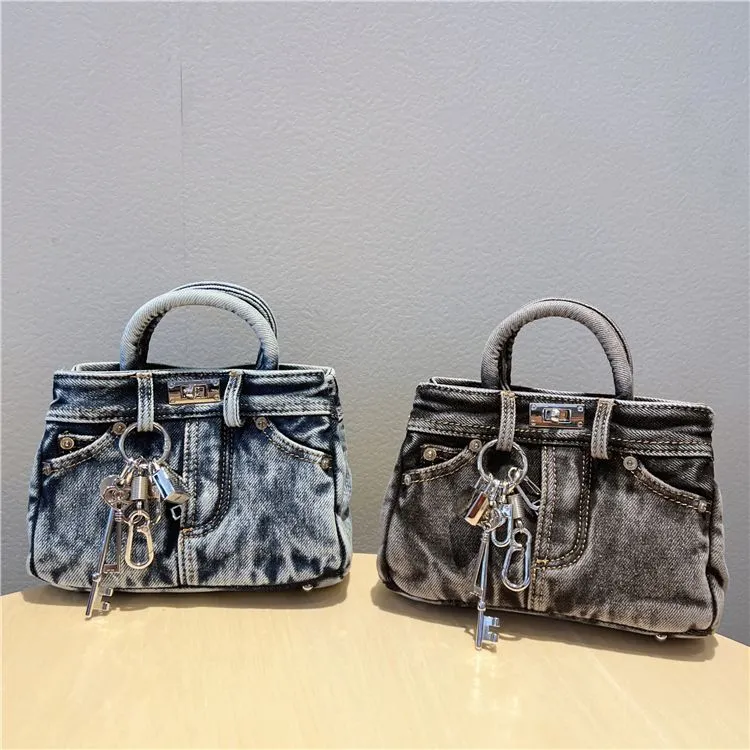 Denim Lock Buckle Bag 2024 Summer Square Shoulder Crossbody Purse - 2
