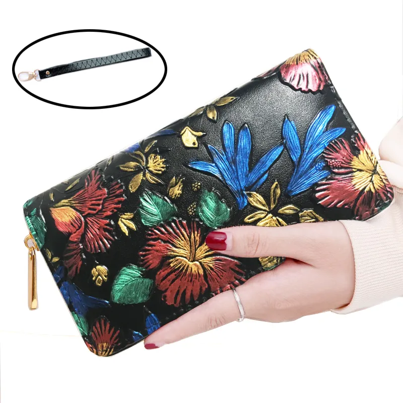 Floral Print Long Zip Wallet for Women, Large Capacity Phone Clutch Purse - 1