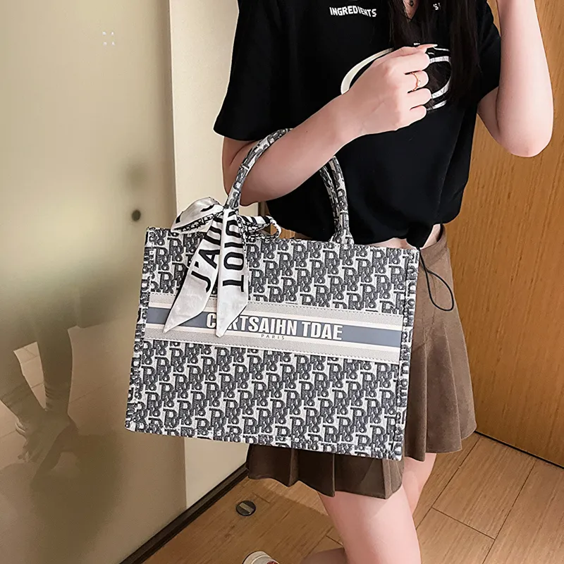 Stylish Canvas Tote Bag 2023 Large Capacity Shopper with Embroidery - 4