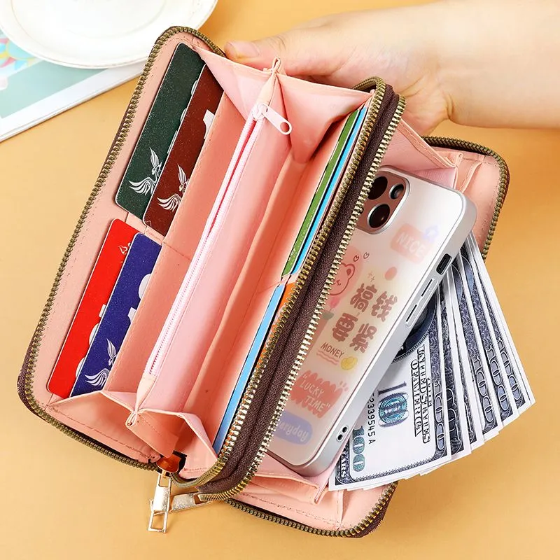 Long Vintage Women's Wallet Dual Zipper Large Capacity Phone Purse Multi Card Slots - 3