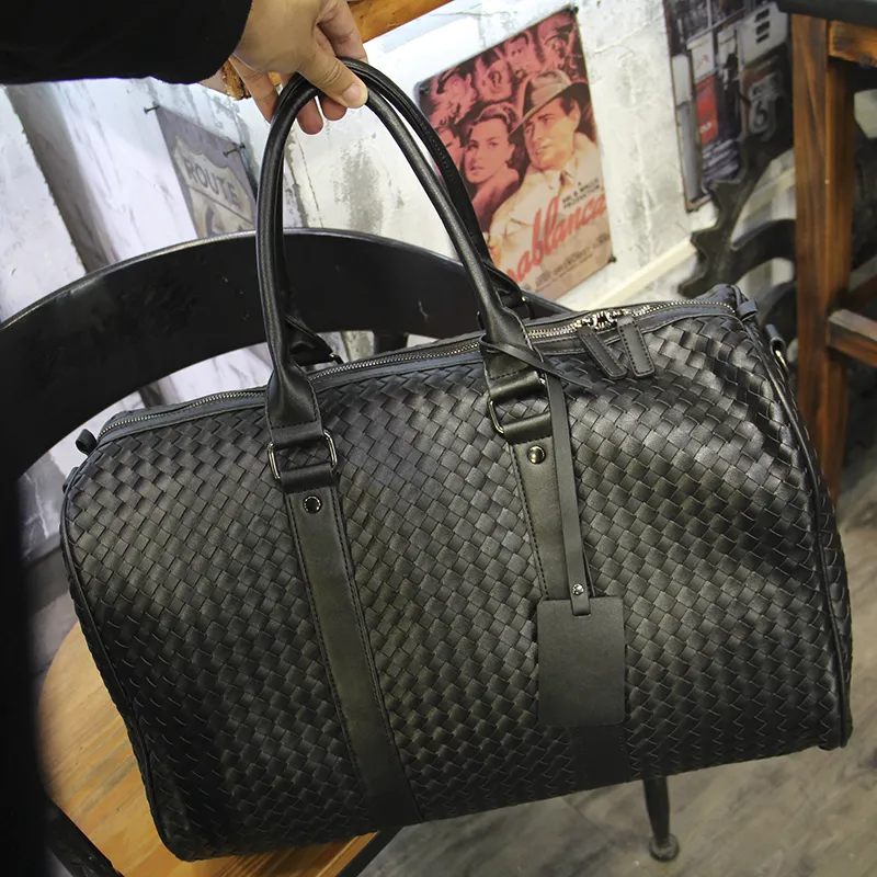 Men's Woven Leather Briefcase, Large Capacity Travel Bag for Business - 4