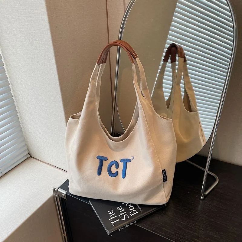 Canvas Tote Bag Magnetic Closure Casual Work Commute Retro - 1
