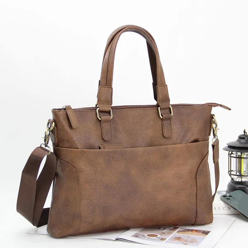 Men's Business Laptop Bag Large Capacity Crossbody Briefcase Horizontal Style - 3