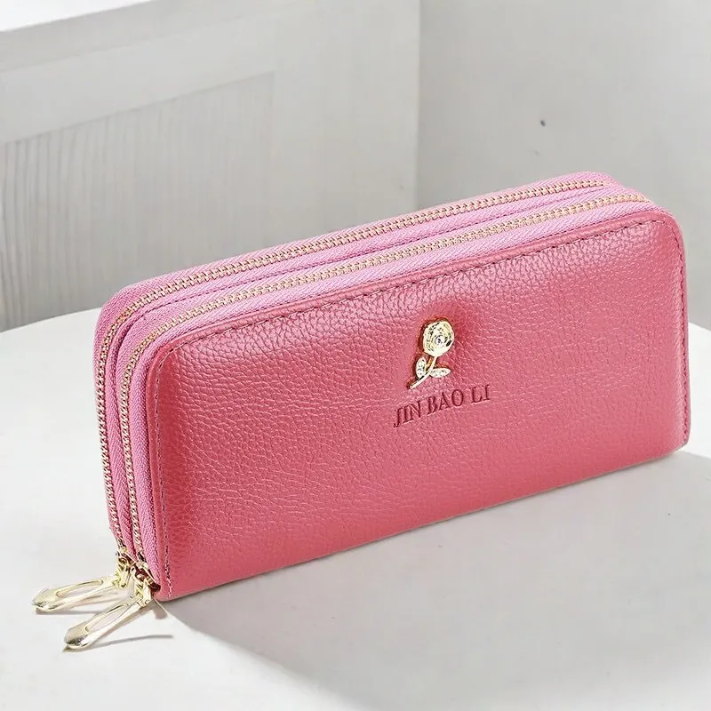 Double Zipper Wallets for Women Large Capacity Long Zip Around Coin Purse - 4