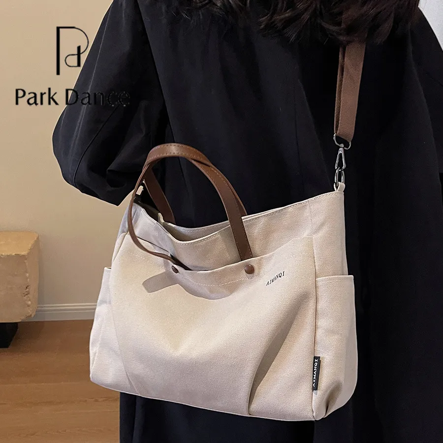 Canvas Tote Bag Large Capacity Crossbody Shoulder Bag for Commute - 5