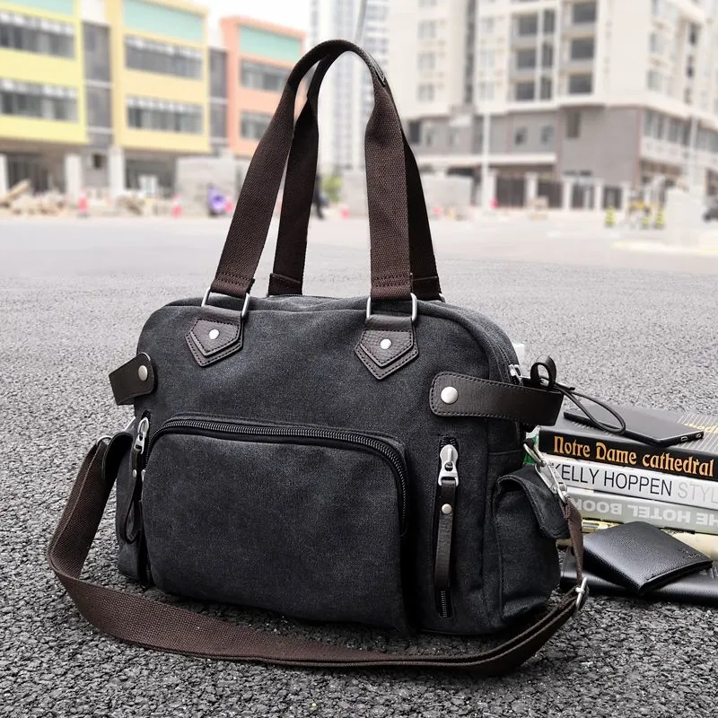 Men's Canvas Messenger Bag Large Capacity Laptop Shoulder Bag - 1