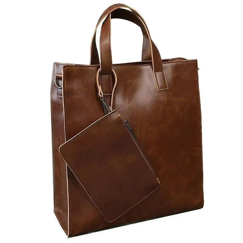 Men's British PU Retro Messenger Bag, 12 Inch Laptop Tote, Business Casual - 2