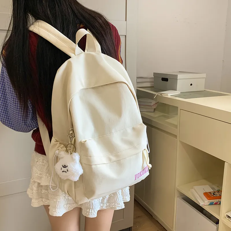 Minimalist Solid Backpack Lightweight Student Daypack for Girls Ins Style - 3