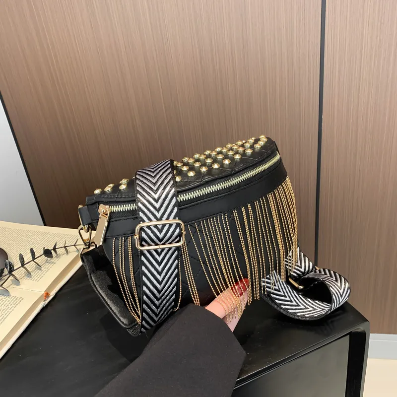 Summer Crossbody Bag 2025 Rhinestone Shoulder Bag Wide Strap Fringe Purse - 4