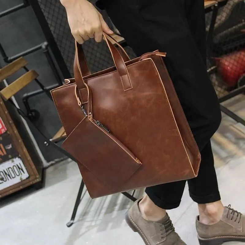 Men's British PU Retro Messenger Bag, 12 Inch Laptop Tote, Business Casual - 3