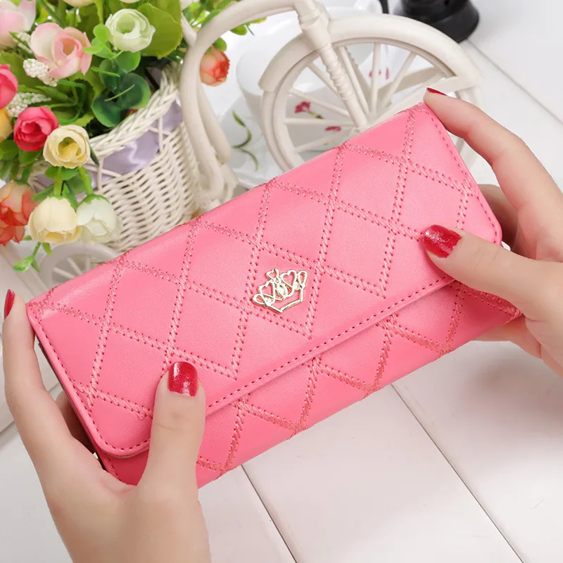 Women's Crown Embossed Long Wallets 2018 Fashion Large Capacity Thin PU - 4