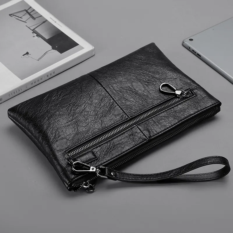 Men's Leather Look PU Handbag Large Capacity Zipper Envelope Clutch - 1