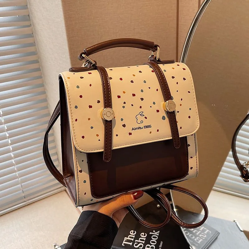 Polka Dot Backpack for Women, Vintage Minimalist PU Shoulder Bag - 1
