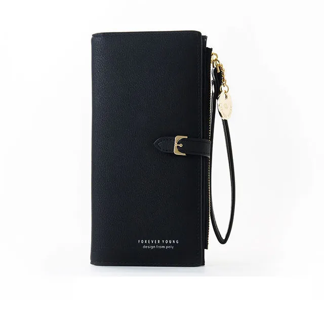 Long Women's Wallet PU Wristlet Clutch Large Capacity Pure Color - 4