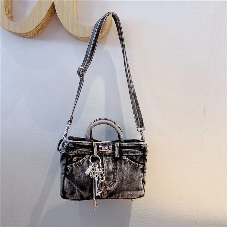 Denim Lock Buckle Bag 2024 Summer Square Shoulder Crossbody Purse - 5