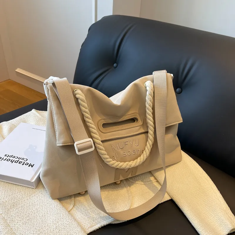 Canvas Tote Bag with Embroidery, Large Capacity Shoulder Bag for Women - 1