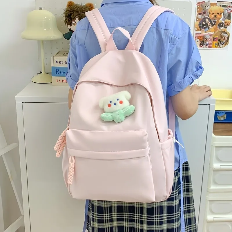 Stylish Plain Backpack for Women, Lightweight College Rucksack, High School Bookbag - 3