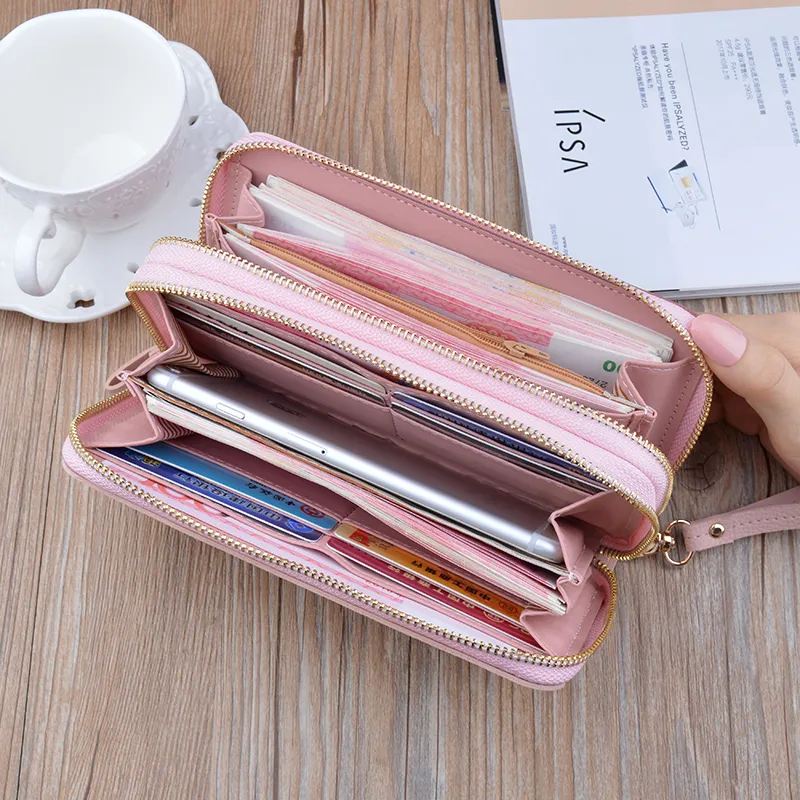 Long Zip Around Womens Wallet Large Capacity Bifold Phone Case Clutch - 4