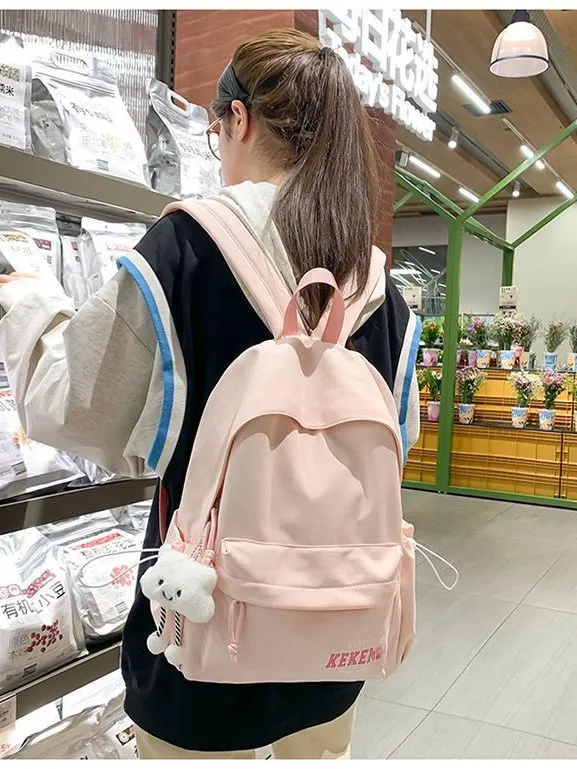 Stylish Nylon Backpack for Women, Lightweight College School Bag in Solid Colors - 3