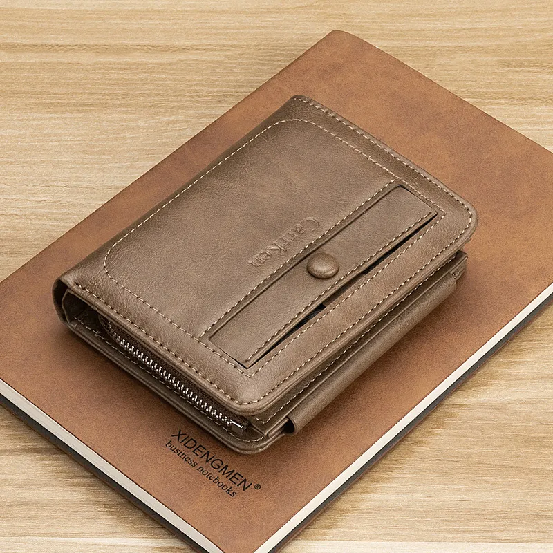 Men's Short Bifold Zip Wallet Retro Style Multi-functional Coin Purse - 1
