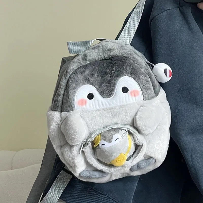 Cute Penguin Backpack Plush Toy, Kids School Bag for Girls, JK Style - 1