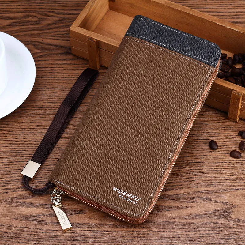 Men's Canvas Long Wallet with Zipper, Multi-Card Slots & Phone Pocket - 2