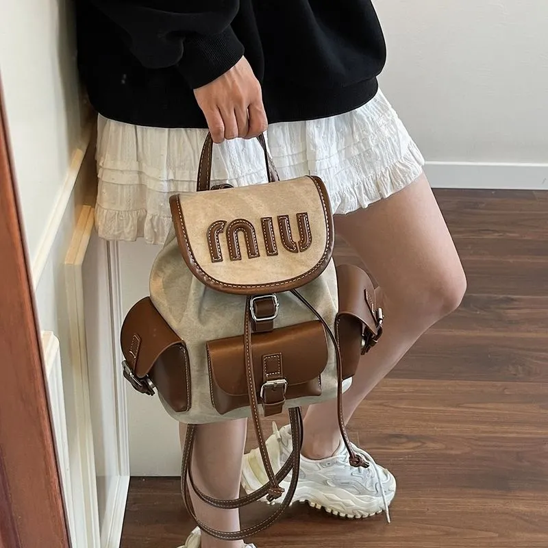 Retro Color Block Backpack, Multi-Pocket PU Shoulder Bag for Commute - 5