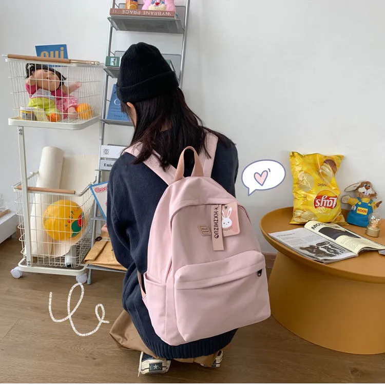 Ins Style Backpack for Women, Minimalist Korean School Bag, Solid Color Daypack - 5