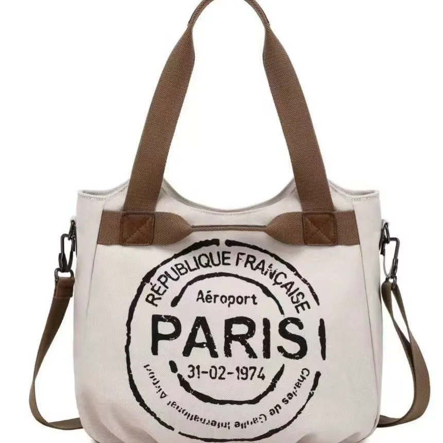 Canvas Tote Bag for Women & Men, Large Capacity Shoulder Bag for School & Commute - 1
