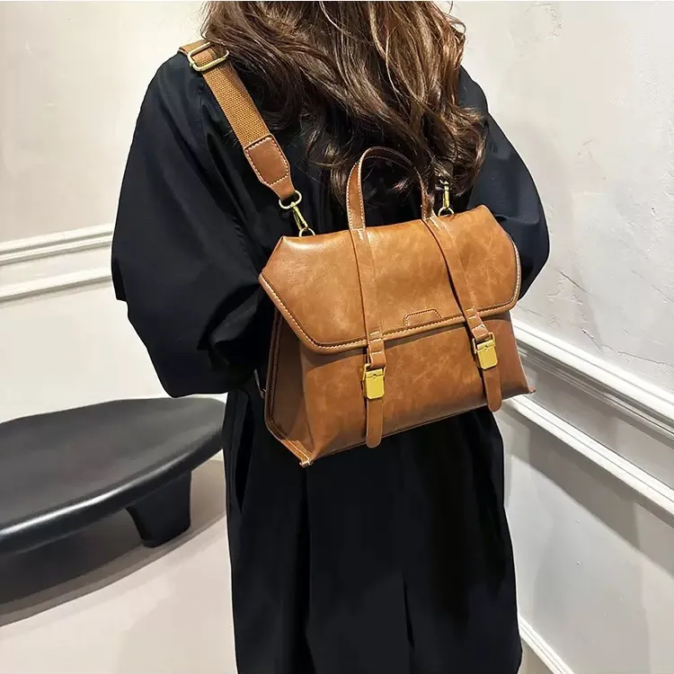 2025 Vintage College Backpack for Women, Large Capacity PU Rucksack - 1