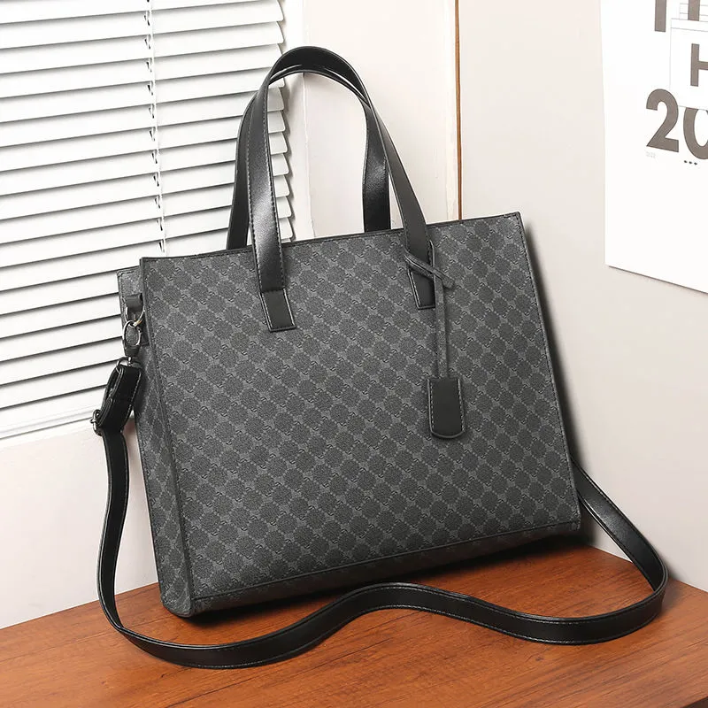 Retro Print Tote Bag for Men, Crossbody Laptop Briefcase PU Leather - 2