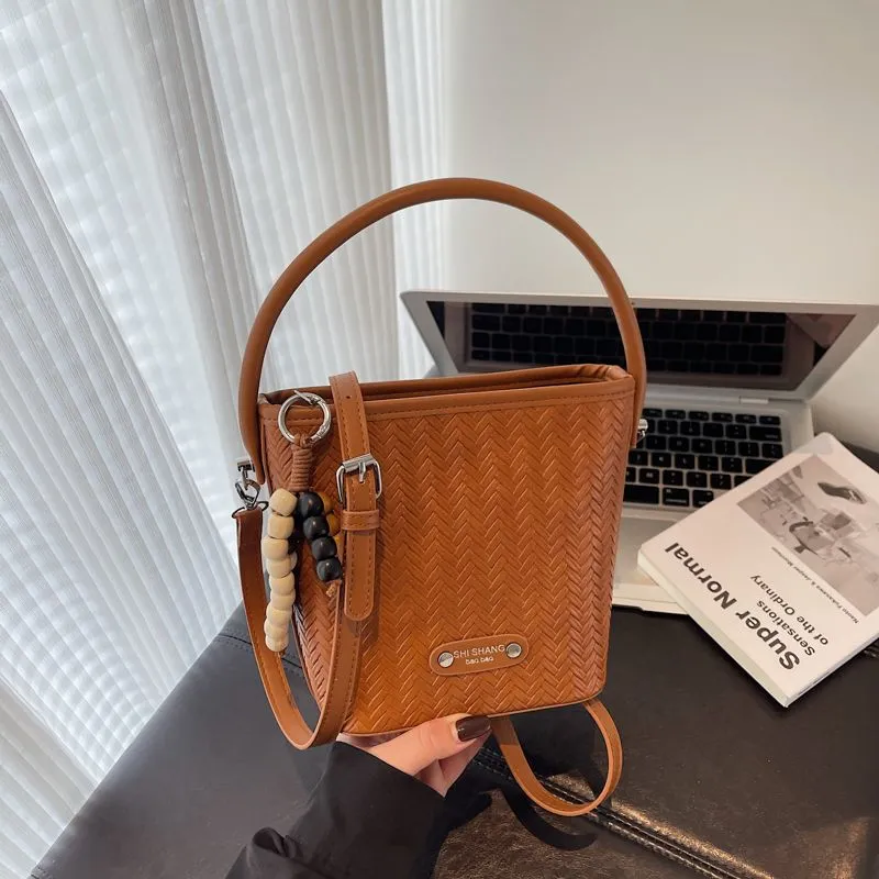 Woven Bucket Bag Women's Fashion Shoulder Crossbody Purse Retro - 3