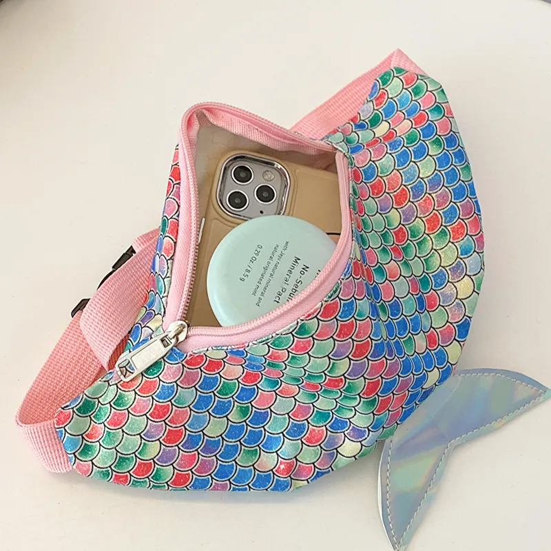 Kids Mermaid Waist Bag, Glitter Princess Chest Bag for Girls, Cartoon Coin Purse - 4
